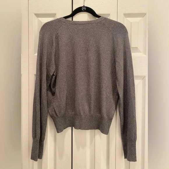 Vintage TALBOTS Women's Metallic Gray Knit Stretch V-Neck Long Sleeve Top Lg EUC - Picture 8 of 10